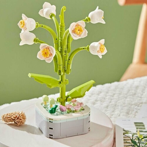 Конструктор пластиковый орхидея, игрушка цветок в горшке, детский развивающий.
