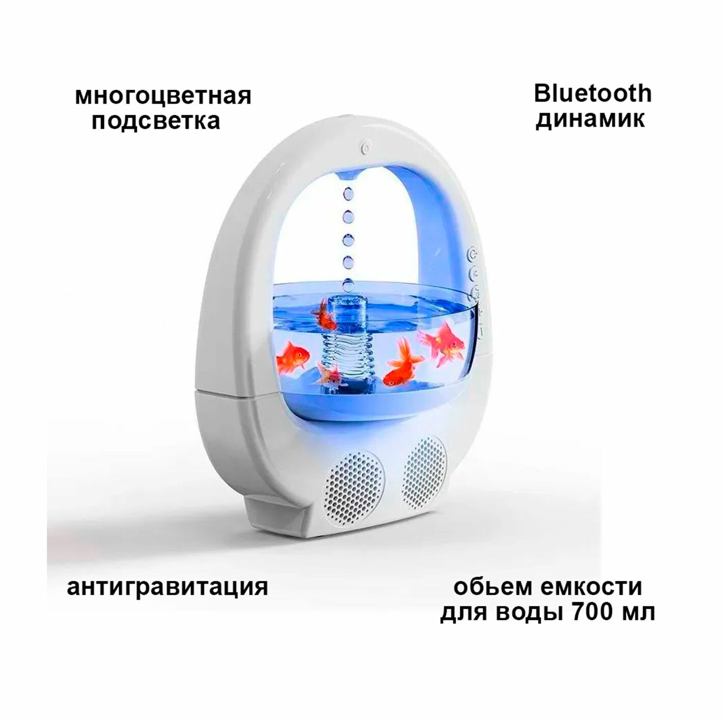 Антигравитационный увлажнитель воздуха Аквариум с Bluetooth динамиком и многоцветной подсветкой