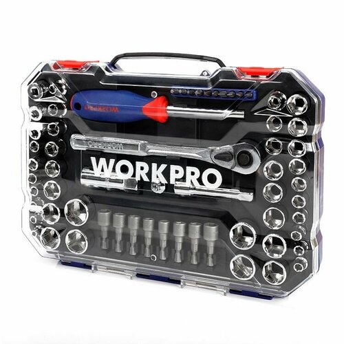 workpro набор инструментов workpro pink 103 пред wp206818 Набор торцевых головок и бит с трещоткой, 63 шт. Workpro WP202566