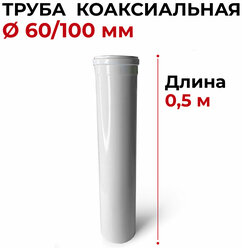 Труба коаксиальная, удлинитель коаксиального дымохода "Прок" 60/100 0,5 м