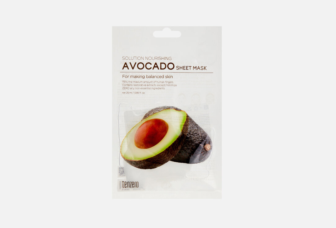 Тканевая маска с экстрактом авокадо Tenzero, Solution Nourishing Avocado Sheet Mask 1шт