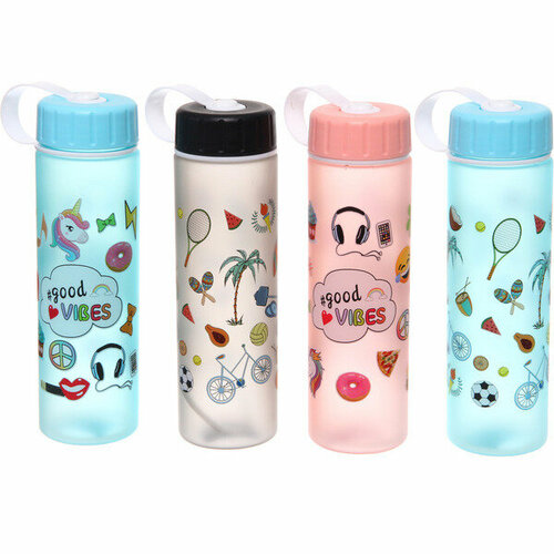 Бутылка питьевая пластиковая 650мл Летние каникулы матовая микс цветов 609₽