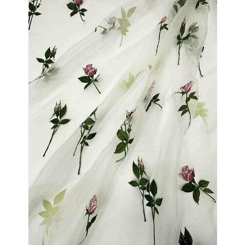 Тюль Viva текстиль органза деворе розы, с утяжелителем, высота 2.9 м, на отрез от 1 метра