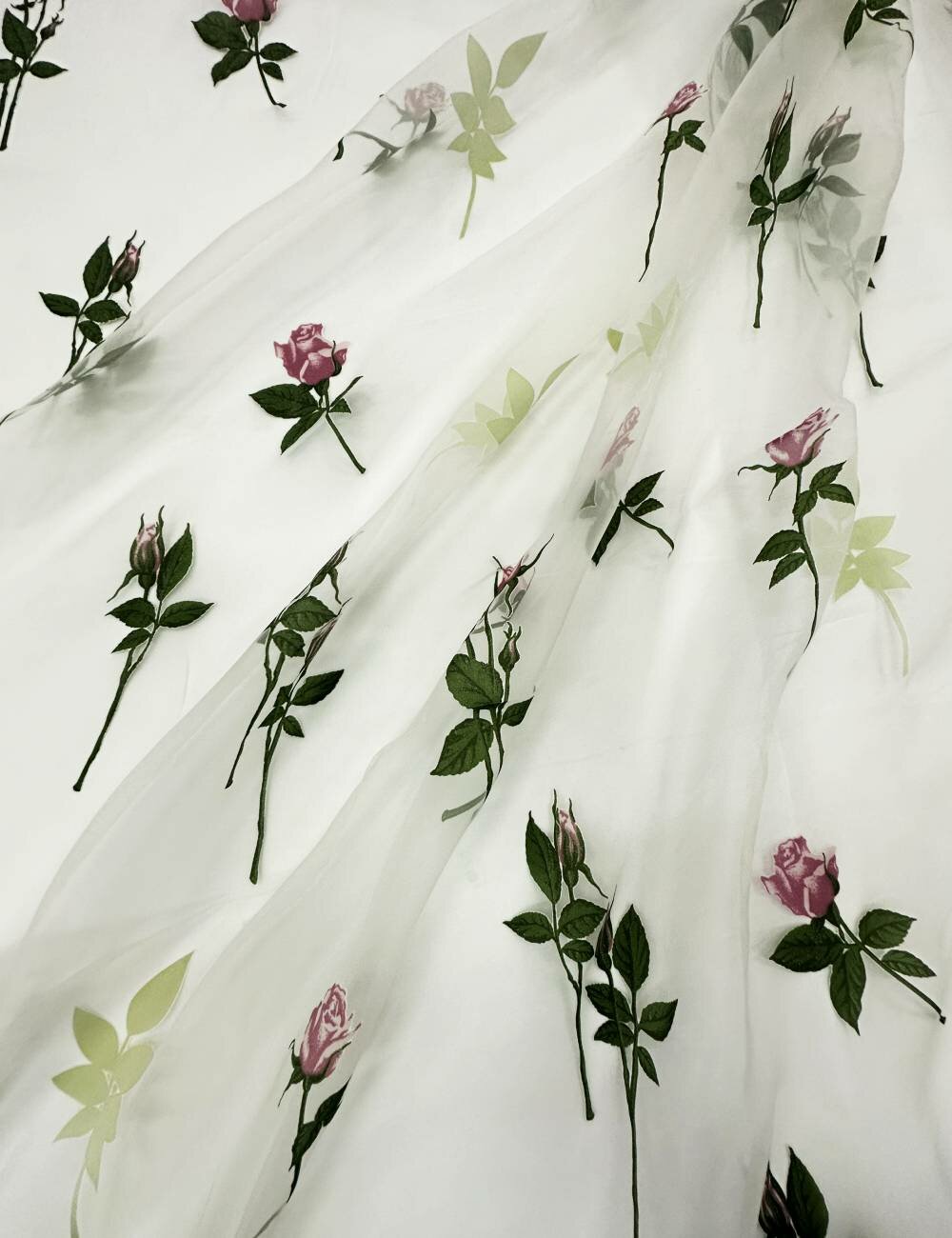 Тюль Viva текстиль органза деворе розы с утяжелителем высота 2.9 м на отрез от 1 метра