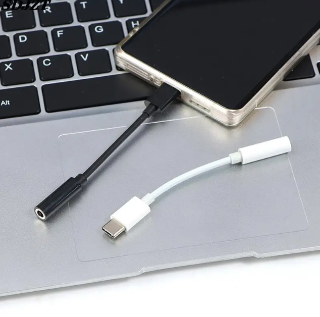 USB Type C на 3,5 мм разъем для наушников, цифровой аудио адаптер, конвертер, 10 см черный — фото 1
