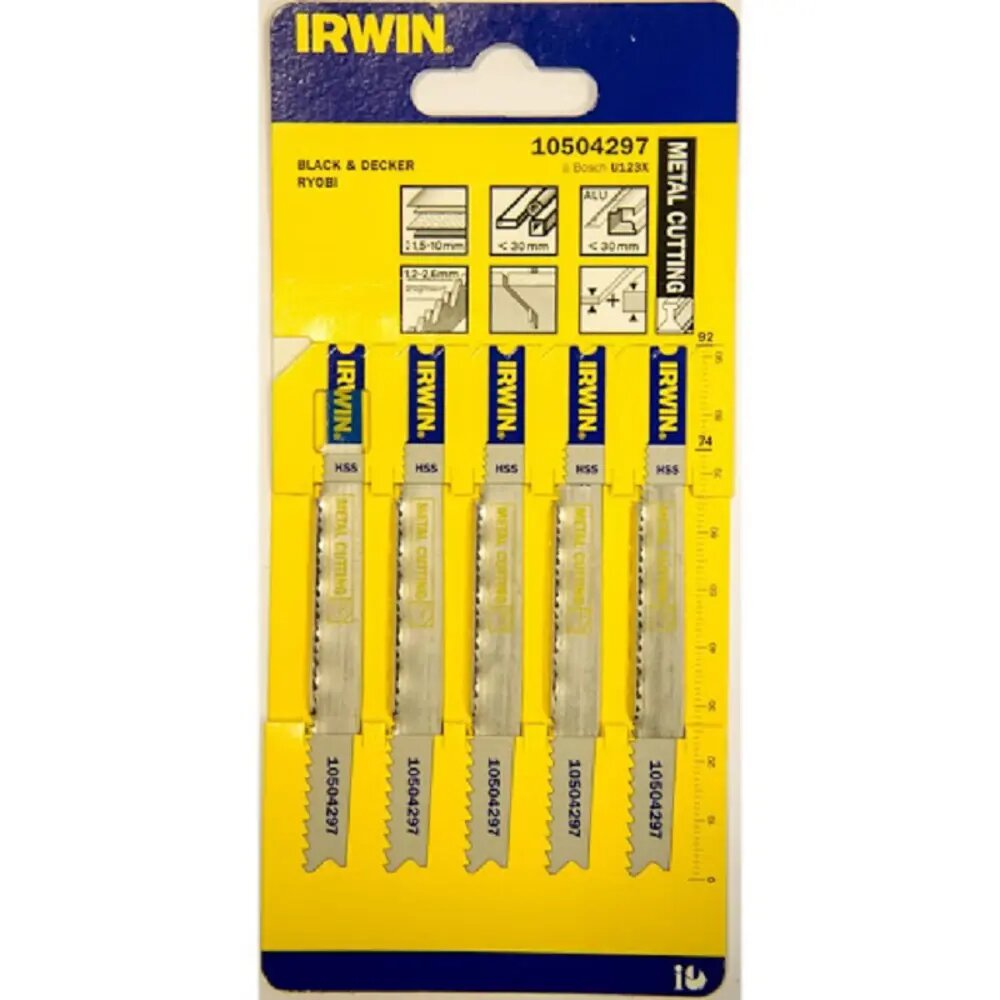 Пилка для лобзика по стали Irwin U123X 10504297, быстрый рез, 5 шт