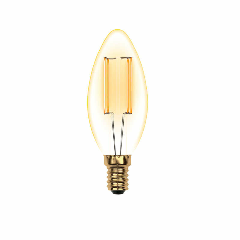 Лампа светодиодная LED-C35-5W/GOLDEN/E14 GLV21GO Vintage форма "свеча" зол. колба упак. картон Uniel