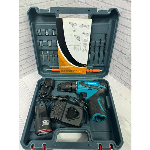 Шуруповерт аккумуляторный строительный дрель-шуруповерт с двумя аккумуляторами и набором инструментов в кейсе 368000₽