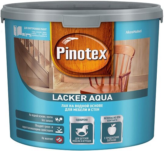 Лак для Мебели Pinotex Lacker Aqua 10 9л Матовый на Водной Основе для Защиты Деревянных Поверхностей / Пинотекс Лакер Аква 10.