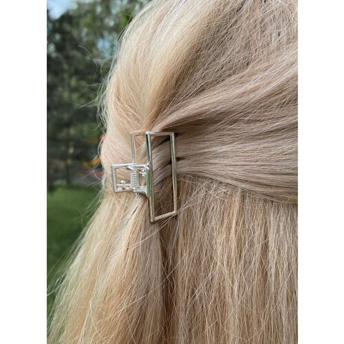 Краб для волос серебряный прямоугольный / крабик средний повседневный / краб женский прямоугольник / длина 4 см