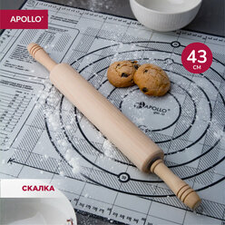 Скалка деревянная для раскатки теста с вращающимися ручками APOLLO "Roll", 43 см