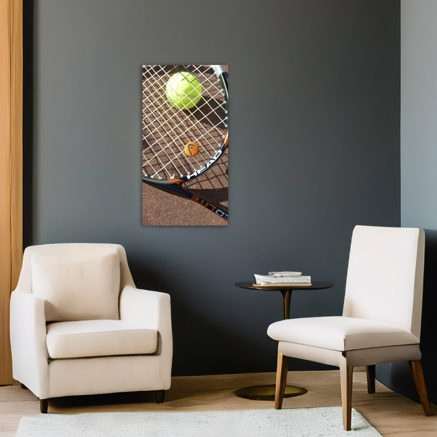 Картина на холсте "Теннис, теннисный мяч, теннисная ракетка" на подрамнике 40х75 см. для интерьера