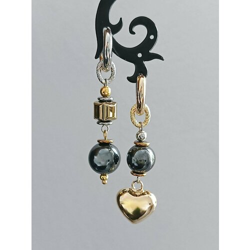 Серьги с подвесками, конго MARI JOO, гематит, золотой