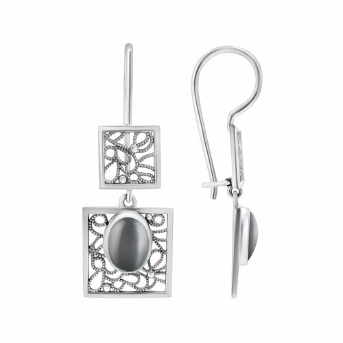 Серьги Яхонт серебро 925 проба кошачий глаз серый 5550₽