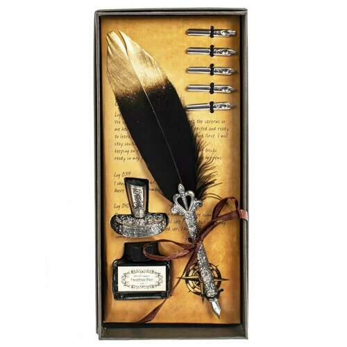 Набор подарочный: ручка перьевая, 5 наконечников, чернильница, держатель, L=11 W=4,5 H=25,5 см