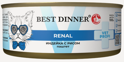 Изображение товара Влажный корм для кошек Best Dinner Exclusive Vet Profi Renal при болезни почек, с индейкой и рисом - 100 г х 12 шт