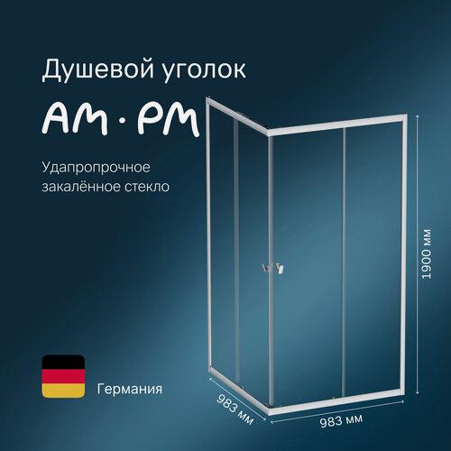 Изображение товара Душевой уголок AM.PM Sunny 100x100, душевое ограждение, без поддона, стекло прозрачное, профиль матовый хром