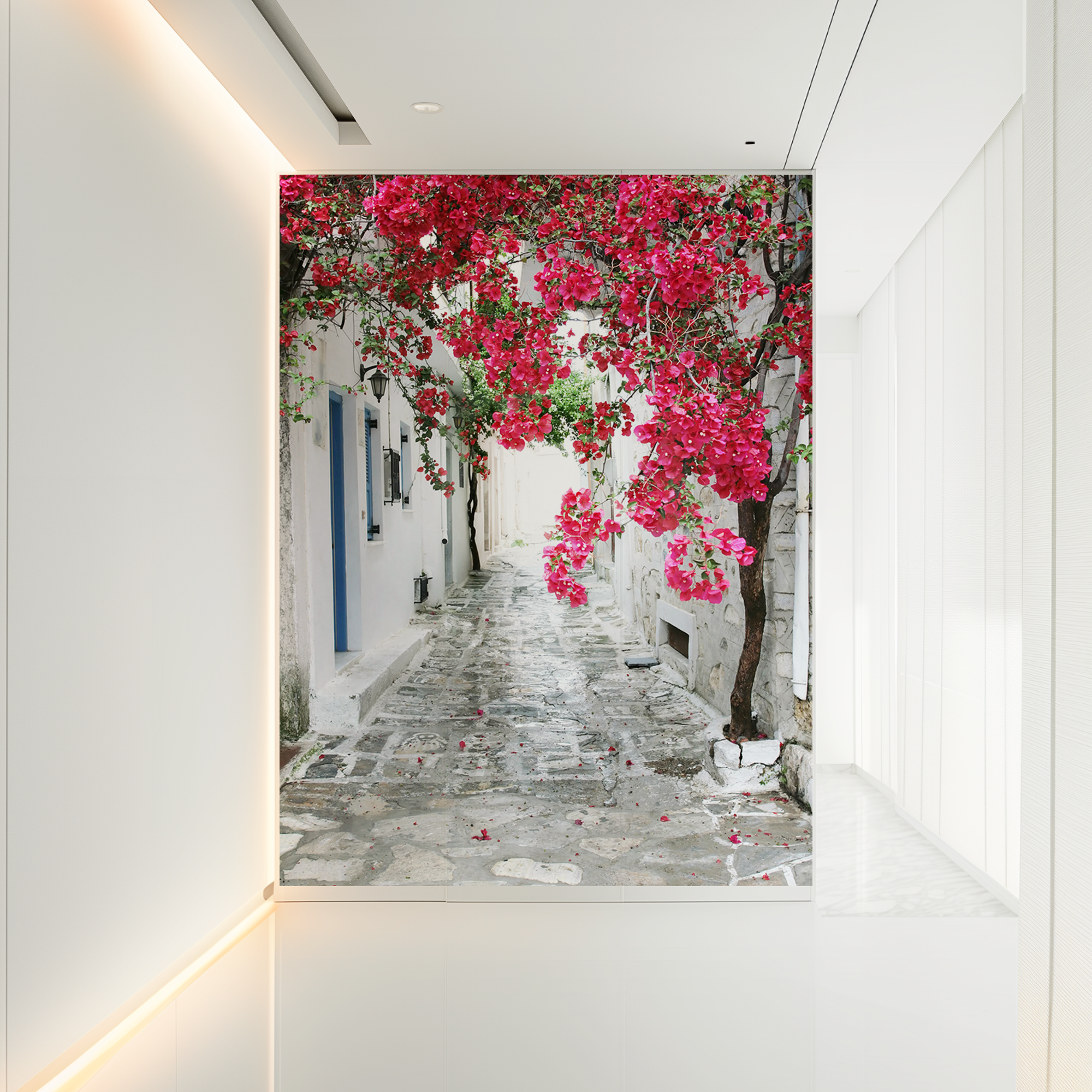 Фотообои 3д на стену  Улочка с цветами   флизелиновые 200х270 см на кухню  спальню  зал