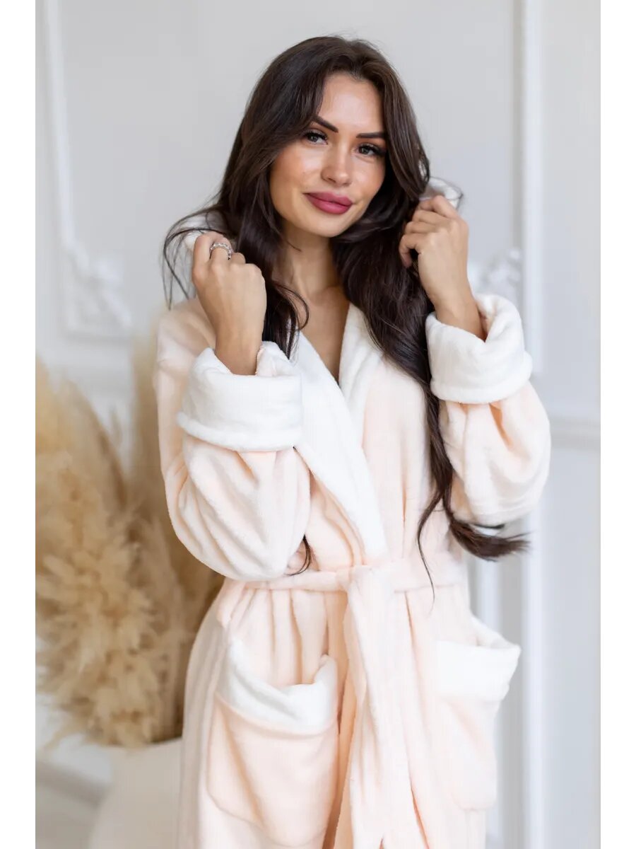 Халат Comfort FASHION домашний теплый женский с капюшоном на запах