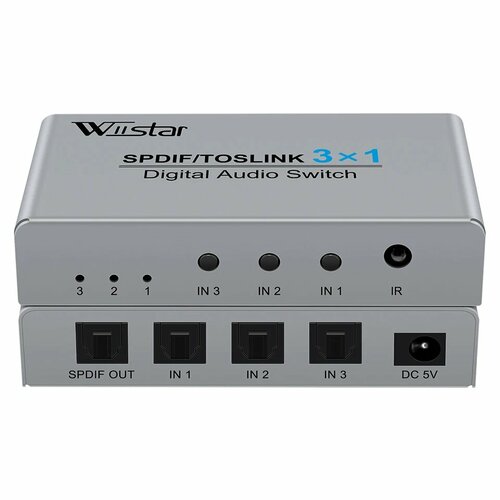 Wiistar 3-портовый оптический коммутатор SPDIF Toslink, USB Power cable