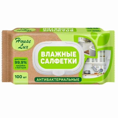 Салфетки House Lux, влажные, антибактериальные, для влажной уборки, 100шт