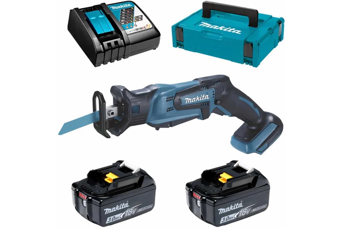 Аккумуляторная сабельная пила Makita LXT 18 В ход 13 мм рез 50 мм 2x3.0 Ач ЗУ DJR185RFE