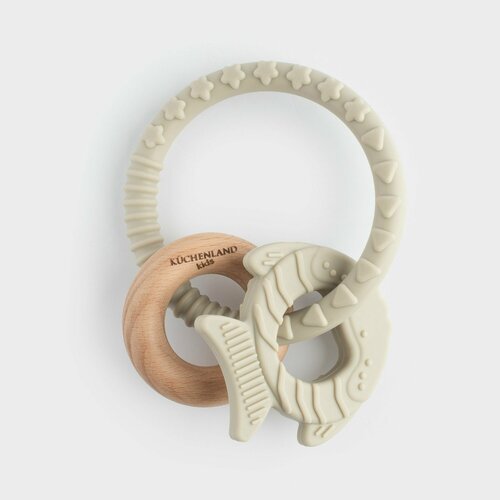 Игрушка-прорезыватель 2 подвески на кольце силикондерево серая Рыбка и кольцо Kiddy 799₽