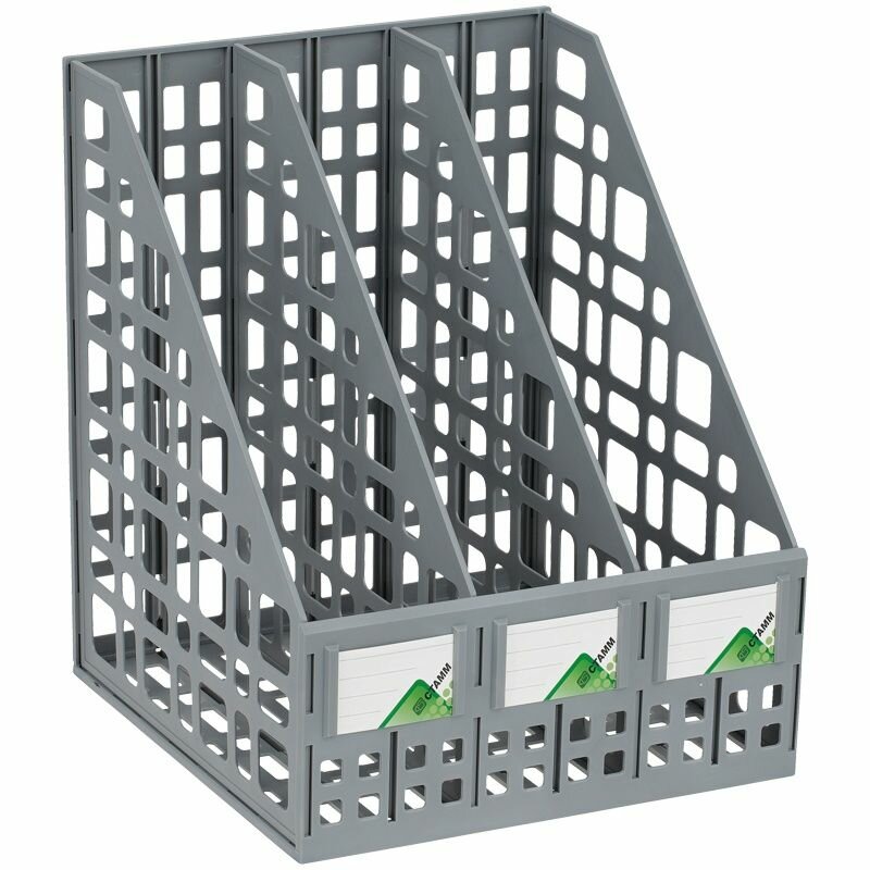 Лоток для бумаг СТАММ вертикальный, ширина 240 мм, 3 отделения, сетчатый, сборный, серый (ЛТ80)