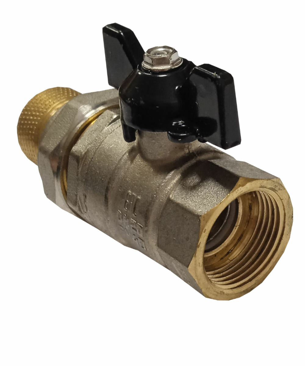 Кран шаровый латунный с американкой 3/4" LD Pride 47.20. В-ГШ. Б Ду20 бабочка (4МПа, Т150, L91) — фото 1