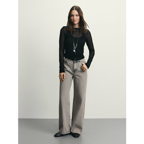 фото Джинсы широкие zarina wide leg, размер xl (ru 50)/170, персиковый