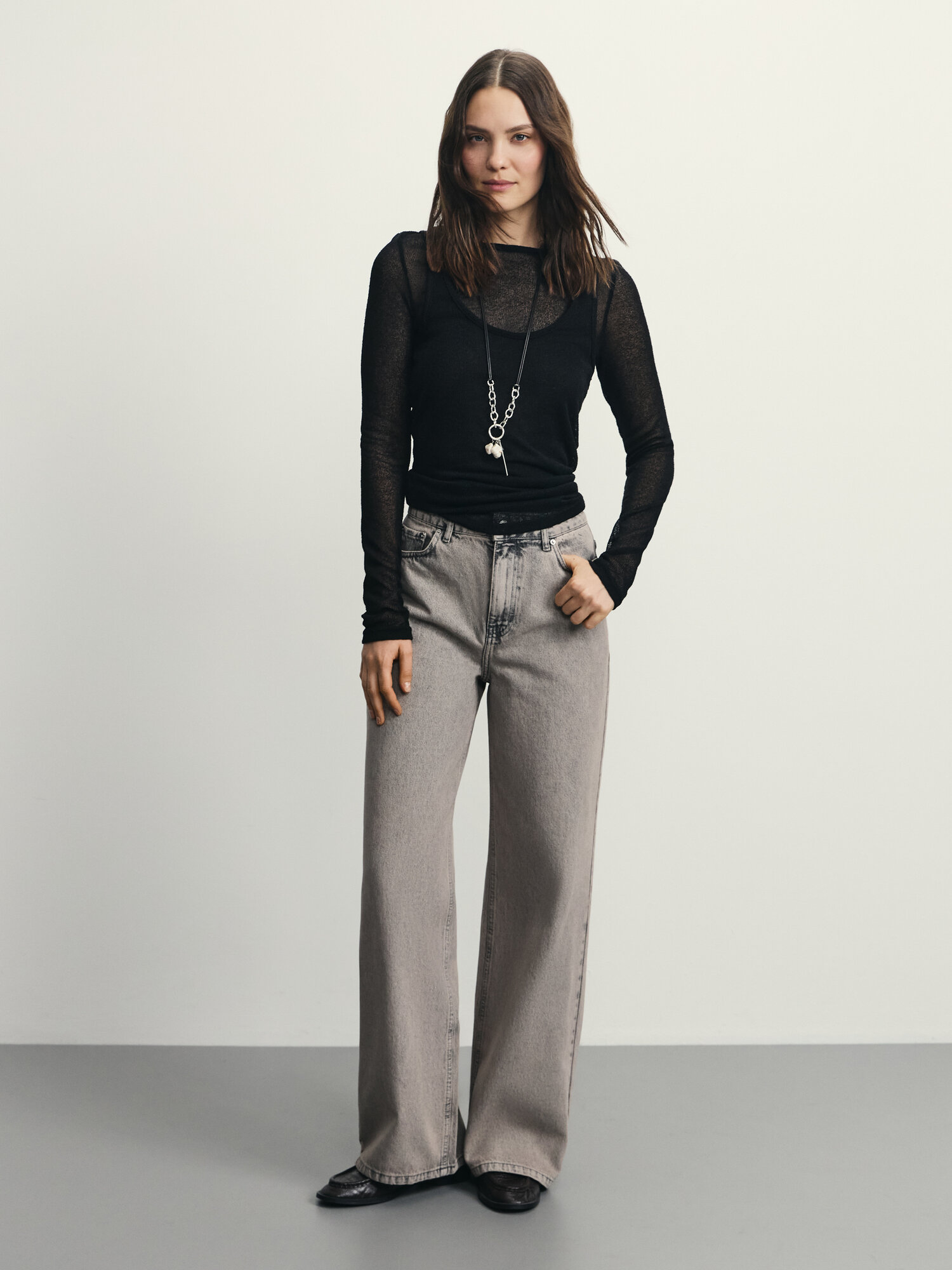 Джинсы широкие Zarina wide leg, размер XL (RU 50)/170, персиковый