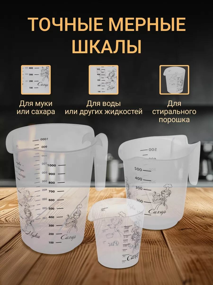 Мерный стакан, графин и ложки, кухонный набор принадлежностей, посуда для кухни, емкости SparkPlast, набор 8 шт, 1000 мл 500 мл 200 мл 100 мл 50 мл 15 мл 5 мл 1 мл. — фото 1