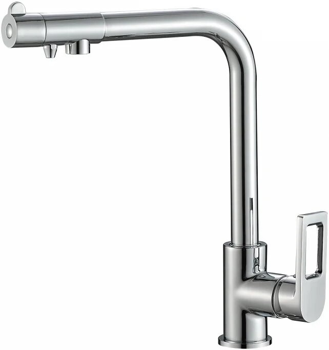 Смеситель для кухни Steel Hammer SH 572 CR с краном для питьевой воды  с поворотным изливом  хром  глянцевый  однорычажный  латунный  с керамическим картриджем