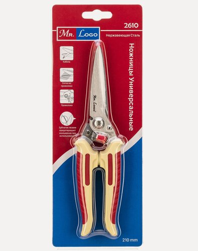 Изображение товара Универсальные ножницы Mr.Logo нержавеющая сталь, длина лезвий 85 мм, мягкая рукоятка 2610