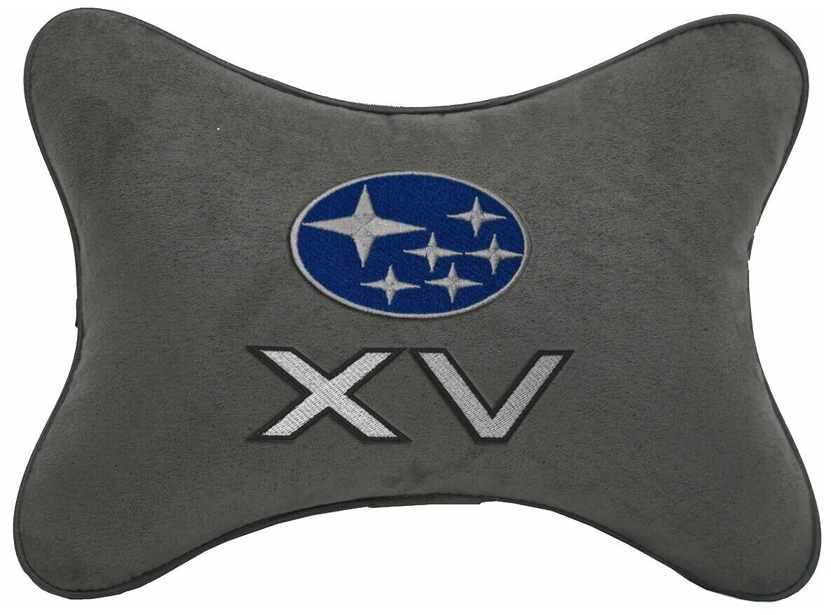 Автомобильная подушка на подголовник алькантара D.Grey с логотипом автомобиля SUBARU XV