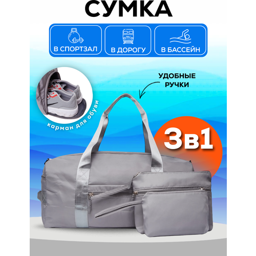 фото Сумка спортивная , 15 л, 16х45х20 см, ручная кладь, плечевой ремень, серый bags-art