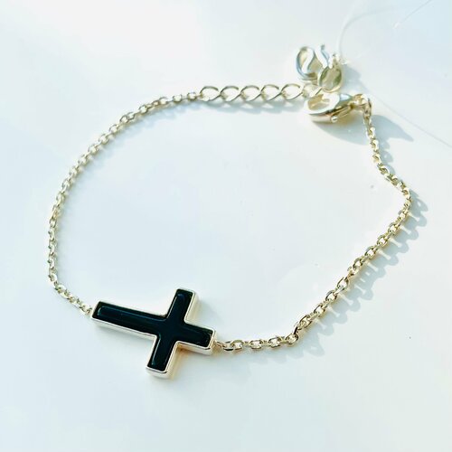 Браслет-цепочка Cross, серебро, 925 проба, серебрение, янтарь, длина 16 см.