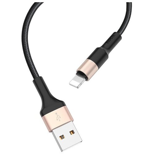 HOCO HC-80183 X26/ USB кабель Lightning/ 1m/ 2A/ Нейлон/ Black&Gold hoco hc 80183 x26 usb кабель lightning 1m 2a нейлон black