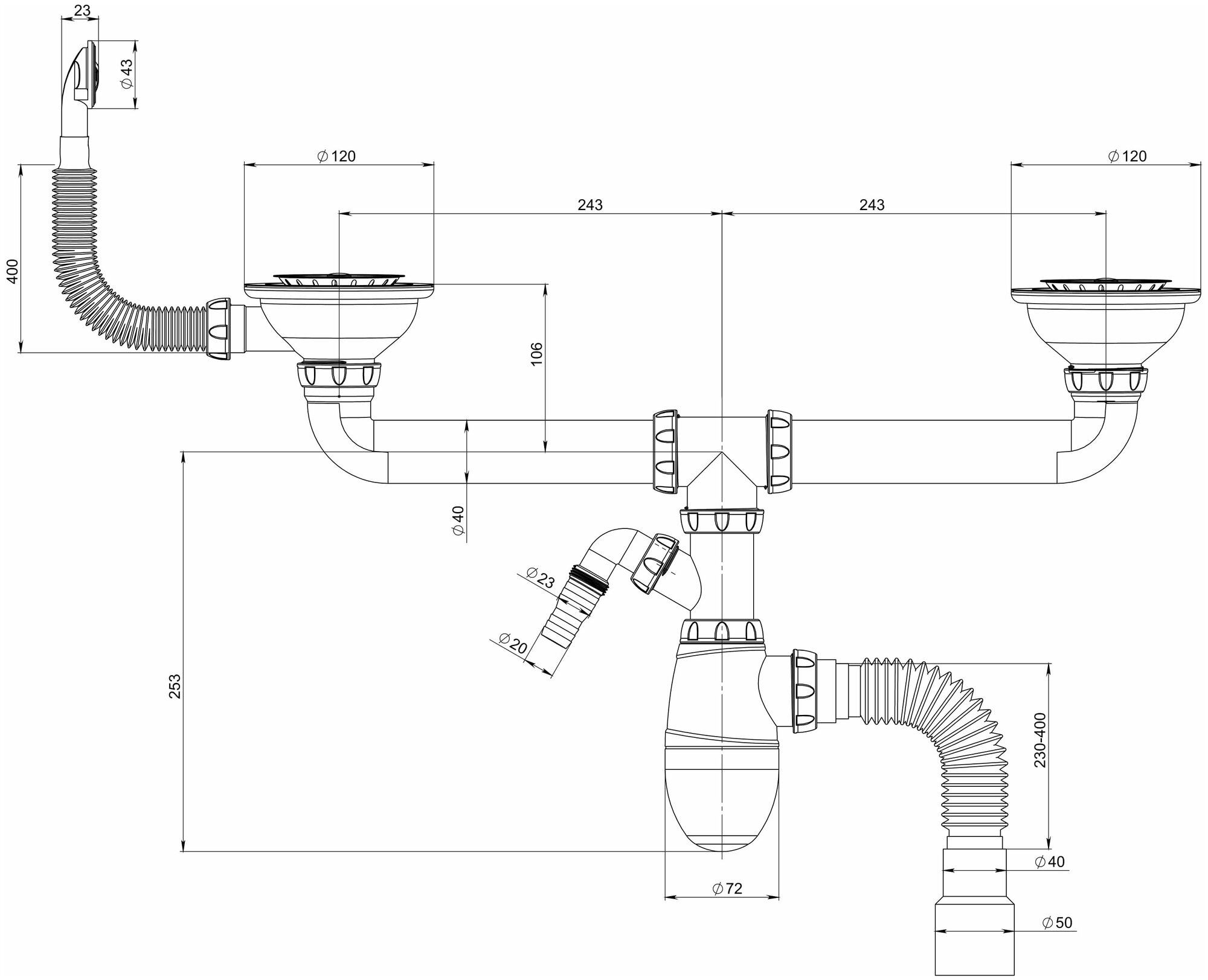 Сифон для мойки Unicorn B731V 1 1/2"x40 мм - фотография № 2