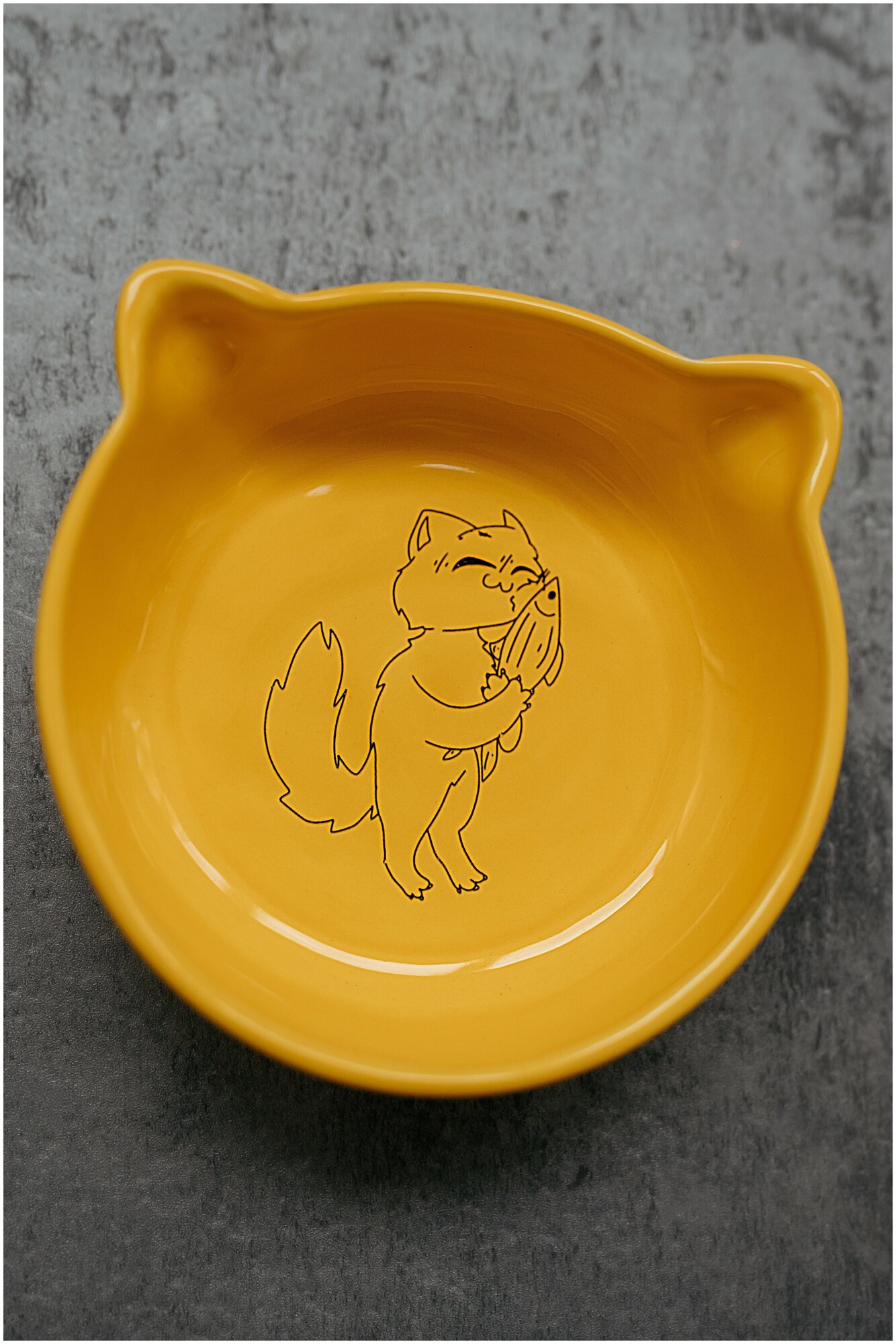 Миска Pafio "Котик с рыбкой" желтая - фотография № 3
