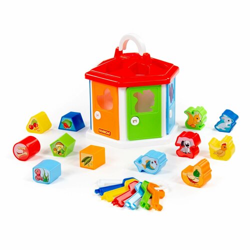 Развивающая игрушка Полесье Логический домик, упаковка сеточка, 6196, 13 дет., разноцветный логический домик в сеточке 6196