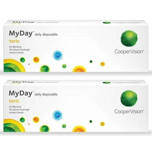 Контактные линзы CooperVision MyDay daily disposable toric, 30 шт., R 8,6, D -3, CYL: -1,25, AХ: 100, 2 уп.