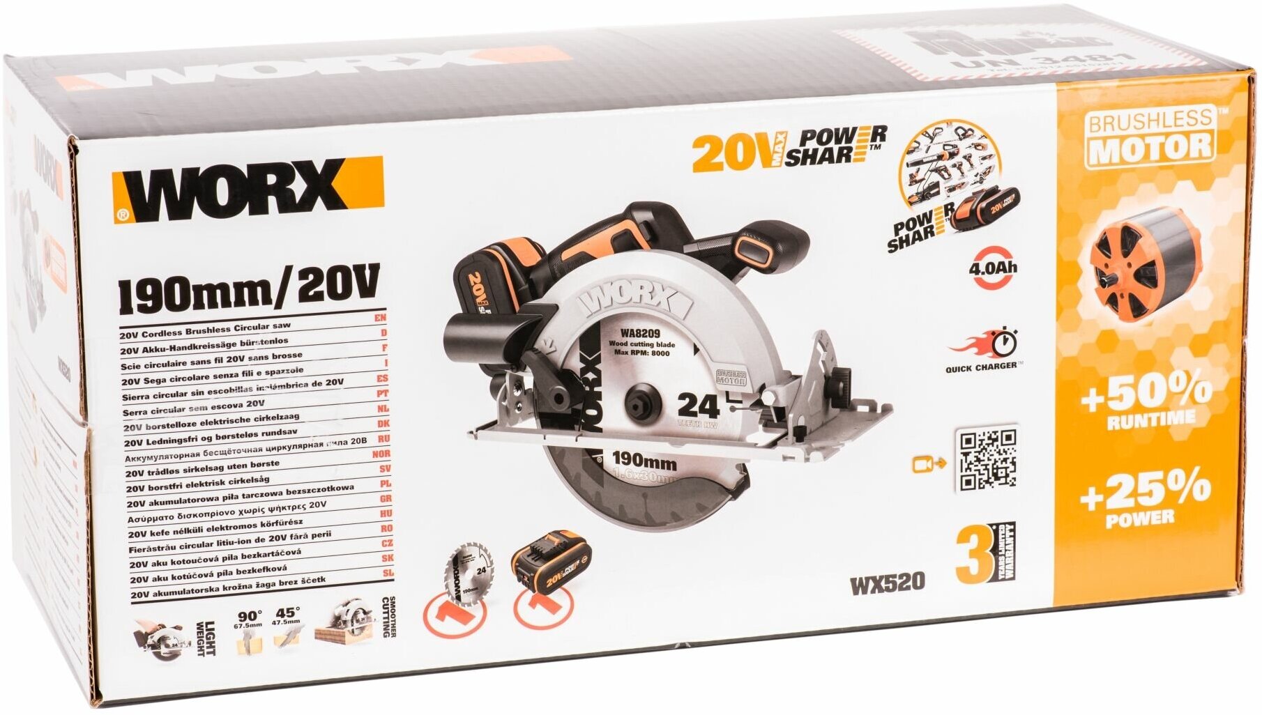 Циркулярная пила WORX 20V 190мм аккумуляторная бесщеточная, 4Ач х1, ЗУ 2А - фото №20