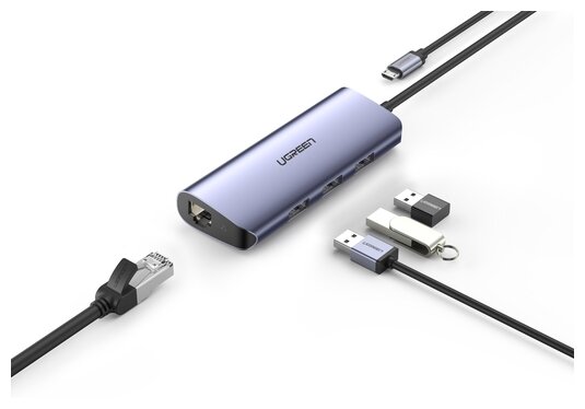 USB-концентратор UGreen CM252, разъемов: 3, серый