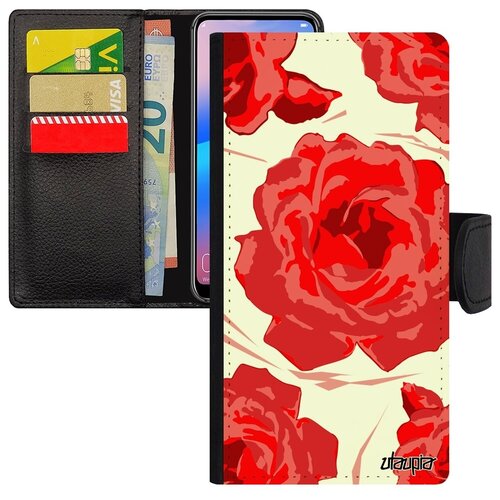 фото Качественный чехол- книжка для мобильного // samsung galaxy a40 // "цветы" бутон акварель, utaupia, красный