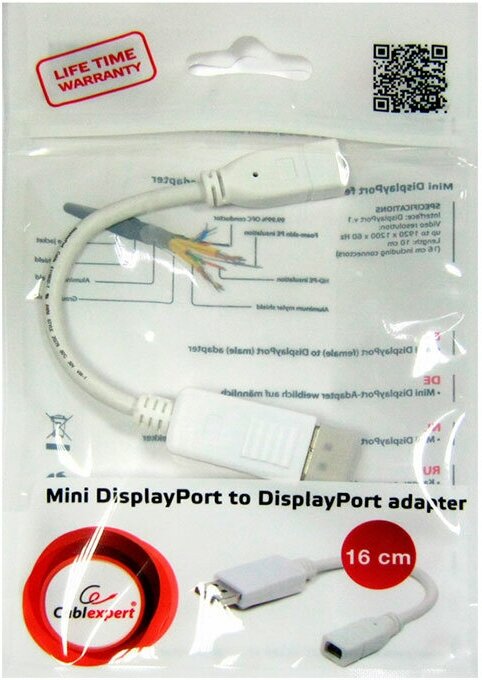 Переходник miniDisplayPort-DisplayPort Cablexpert A-mDPF-DPM-001-W - фотография № 6