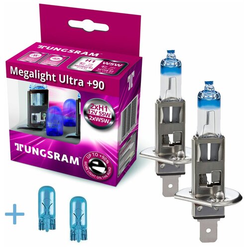 Набор галогенных ламп Tungsram H1 Megalight Ultra +90% 93113953 (50310XU KIT) 2 шт. + 2 шт. W5W