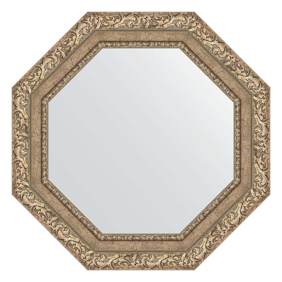 Зеркало настенное Octagon EVOFORM в багетной раме виньетка античное серебро, 60х60 см, для гостиной, прихожей, спальни и ванной комнаты, BY 7334