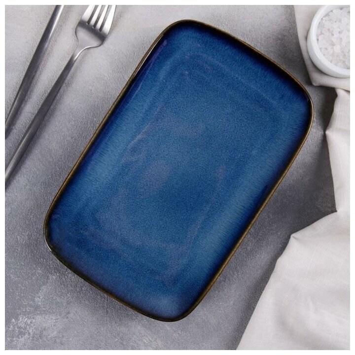 Блюдо для подачи "Лунная тропа", 24x15x2 см, плоское, цвет синий, керамика
