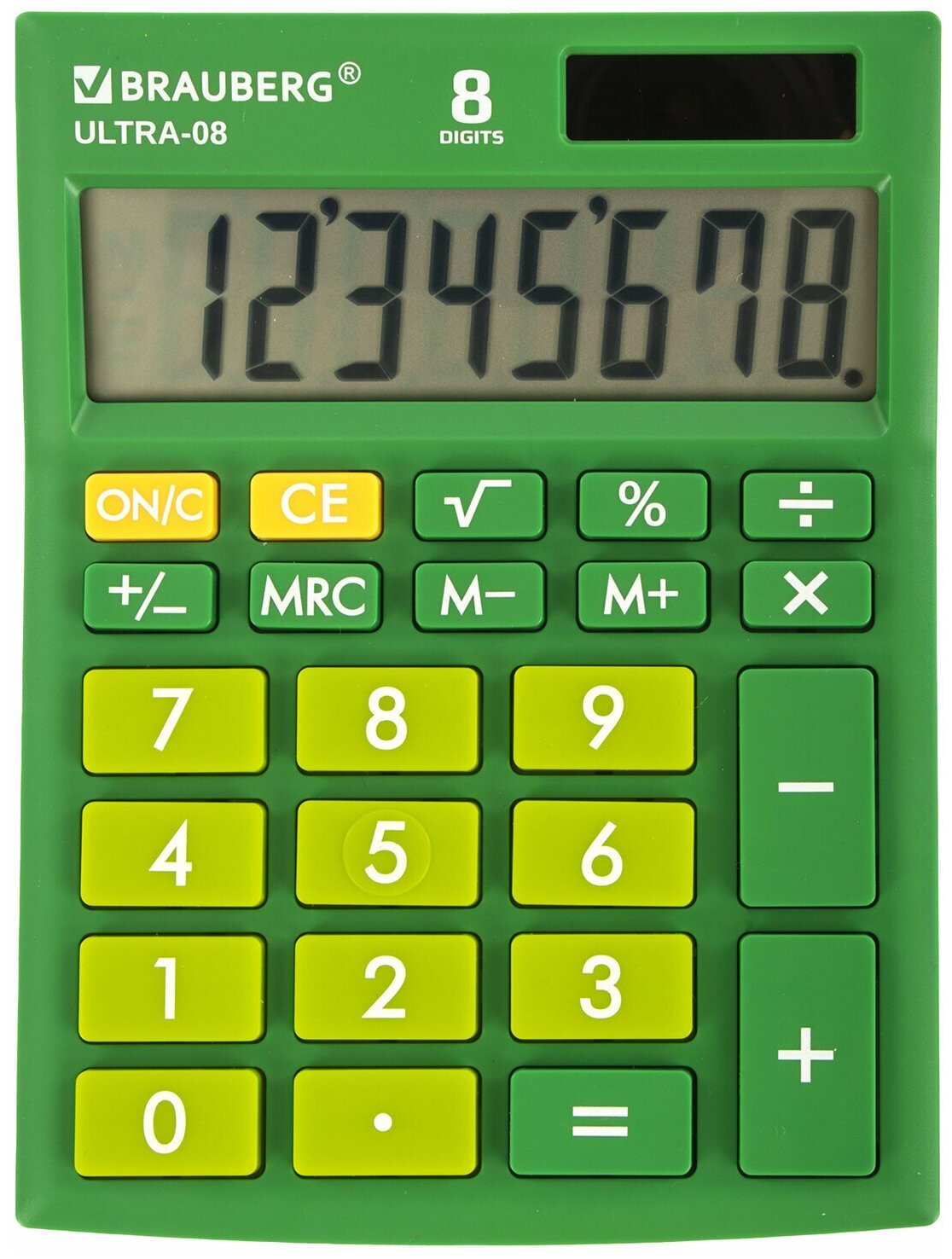 Калькулятор настольный BRAUBERG ULTRA-08-GN, компактный (154x115 мм), 8 разрядов, двойное питание, зеленый, 250509